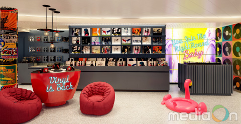 버진 보이지스, 선별된 음악, 선상 음반 상점 및 가라오케 라운지 통해 음악 볼륨 높여